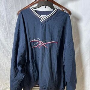 Reebok Windbreaker Pullover V-Neck Jacket Mens‎ 2XL Track Warm Up Embroidered